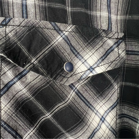 Roebuck & Co plaid Western shirt men’s black grey white blue snap button… - Picture 10 of 11